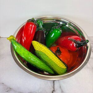 Lot Of 7 Art Glass Fruit Vegetable Eggplant Corn Peppers Zucchini Pumpkin